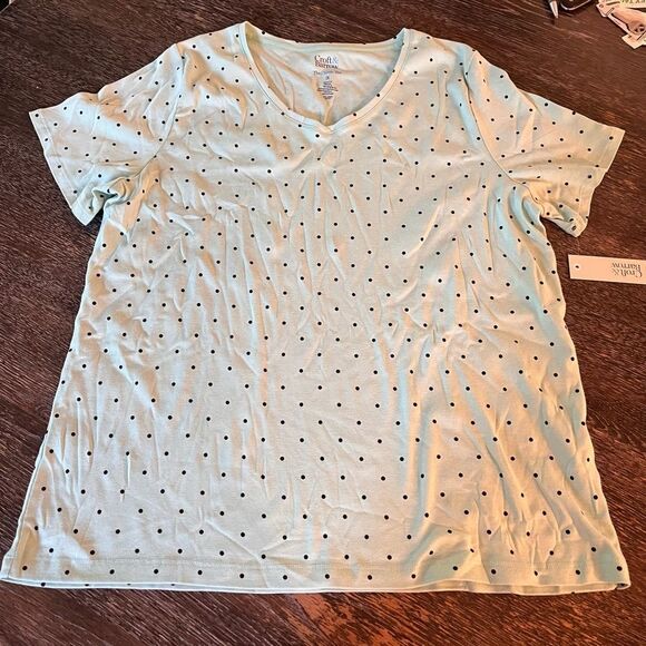 Croft & Barrow Mint Polka Dot Classic V-Neck T-Shirt sz 1X NWT - Picture 1 of 5